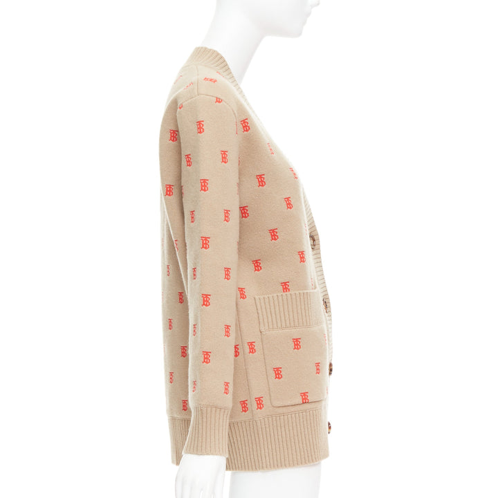 BURBERRY TB monogram camel red cashmere blend oversied cardigan XS