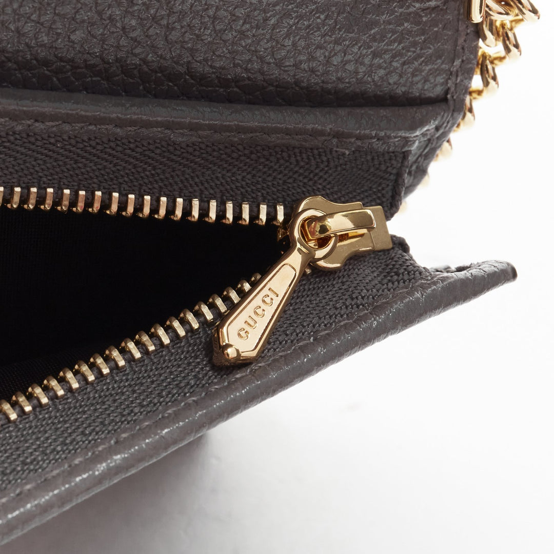 GUCCI 570660 Zumi grey leather GG Horsebit bi-fold wallet on chain mini bag
