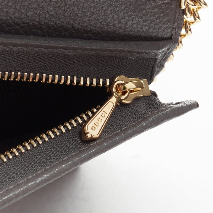 GUCCI 570660 Zumi grey leather GG Horsebit bi-fold wallet on chain mini bag