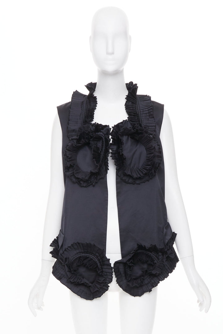 YVES SAINT LAURENT 2010 Runway black pleated ruffle floral collar vest FR36 S