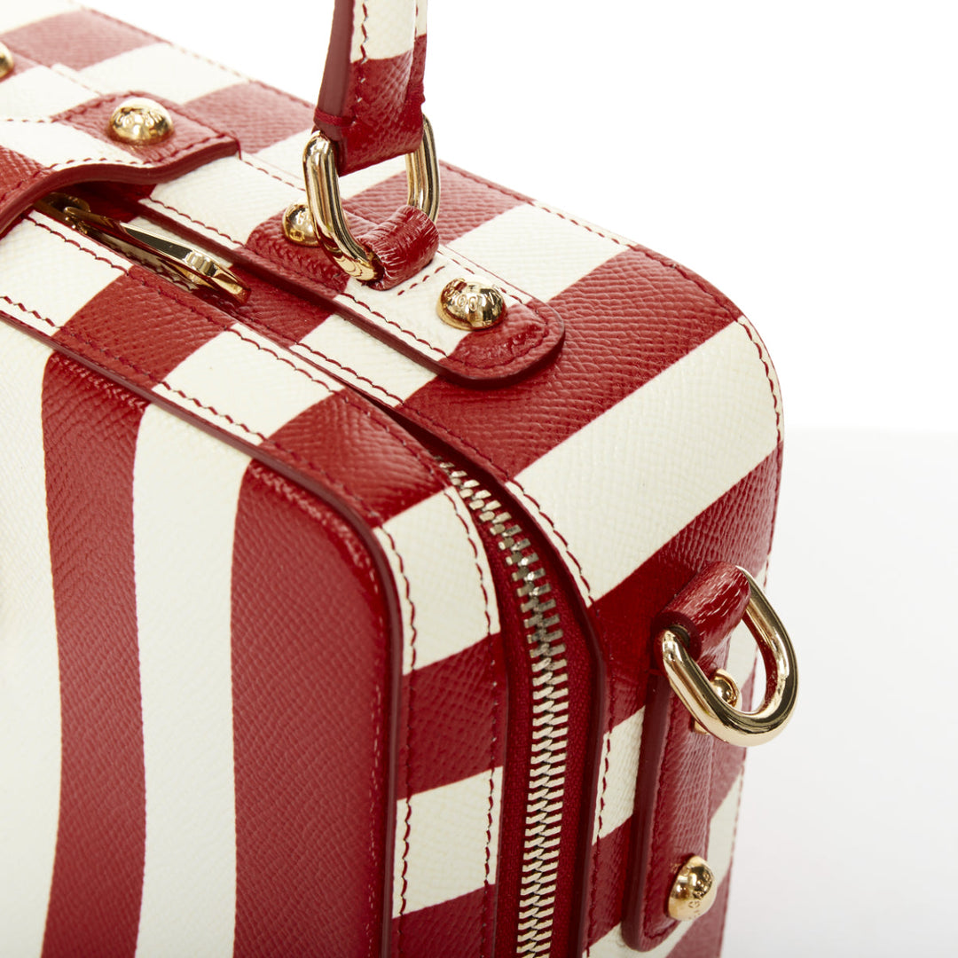 DOLCE GABBANA 2016 Box Rosaria red white striped leather padlock bag