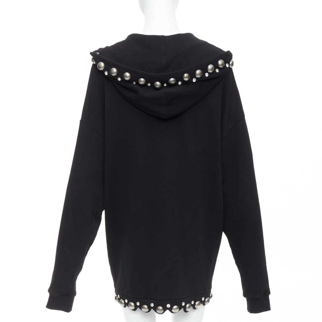 AREA Crystal Dome black cotton silver stud embellished hoodie XS