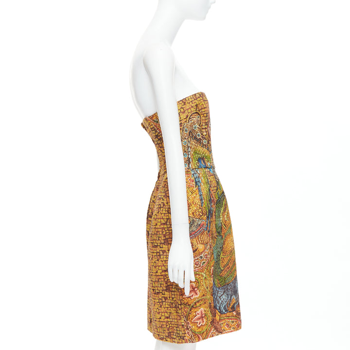 rare DOLCE GABBANA 2013 Runway gold Byzantine mosaic stain glass dress IT36 XXS