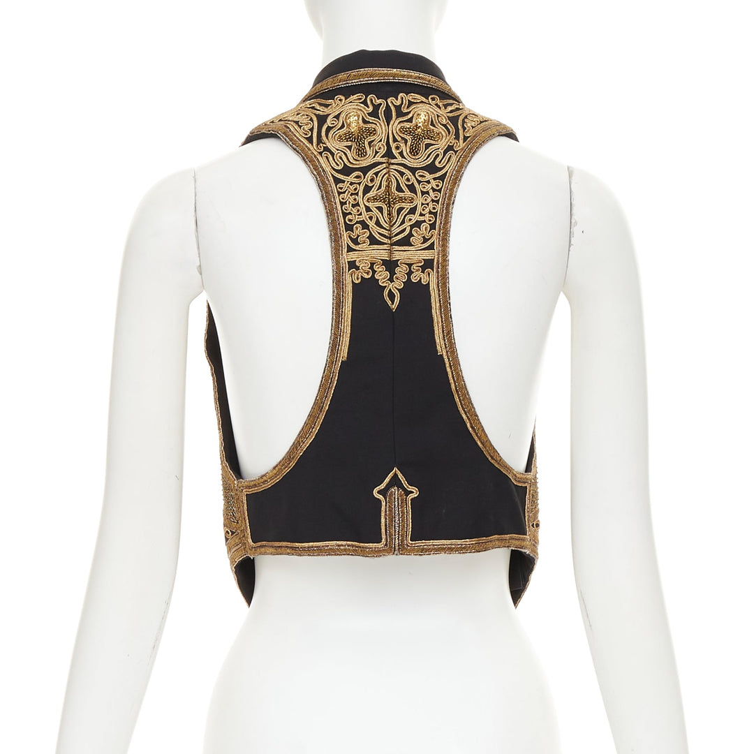 SAINT LAURENT 2017 gold sequins rope bead embellished waistcoat vest FR36 S
