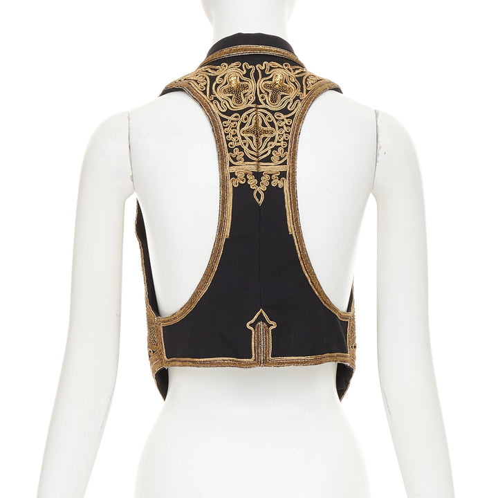 SAINT LAURENT 2017 gold sequins rope bead embellished waistcoat vest FR36 S