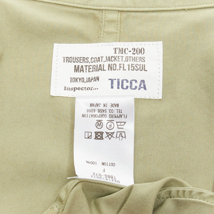 TICCA washed green 100% cotton tie collar centre parka jacket