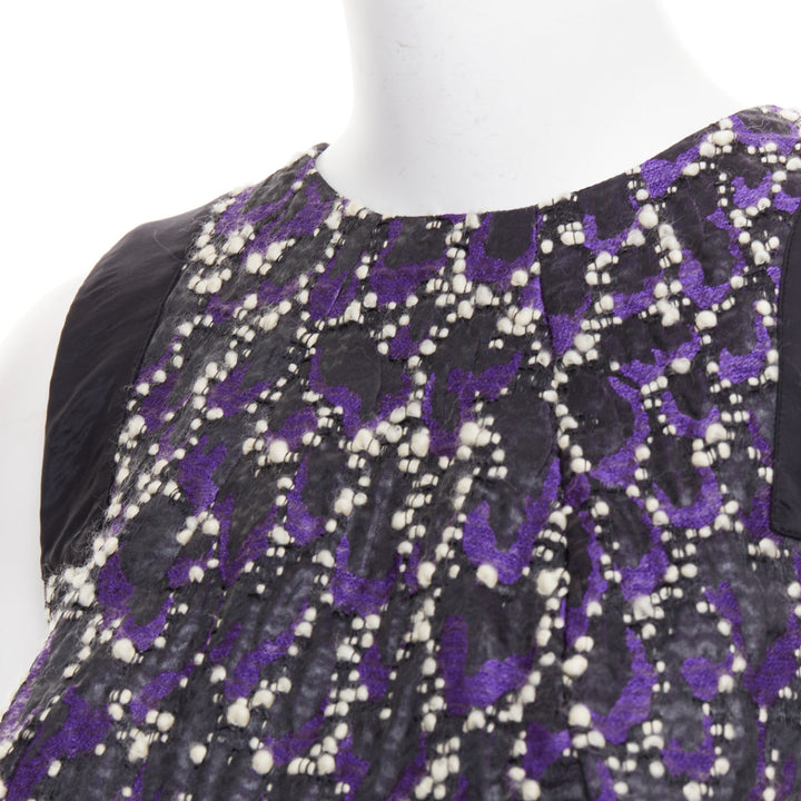 VERSACE purple black white tweed black jacquard sleeveless dress IT38 XS