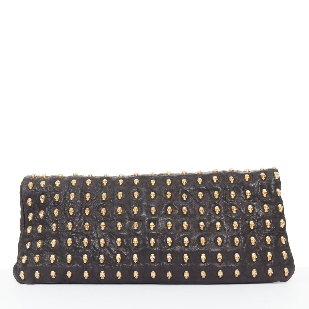 THOMAS WYLDE Day of the Dead Punk black leather gold skull stud  clutch bag