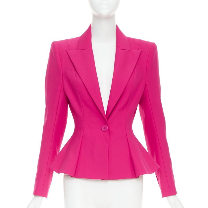 ALEXANDRE VAUTHIER hibiscus pink padded shoulder wasp waist peplum blazer S
