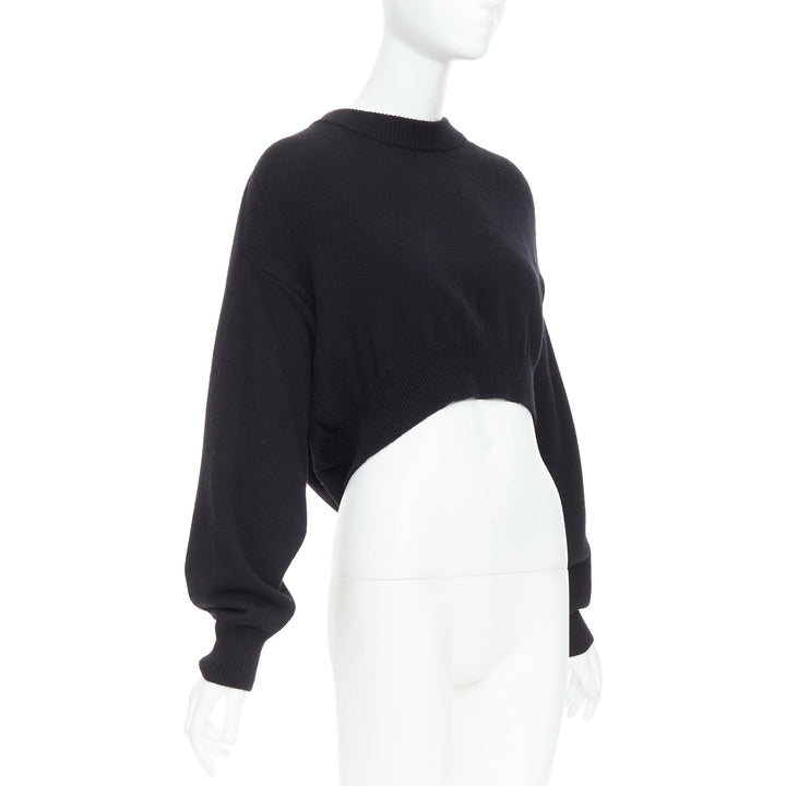 ALEXANDER WANG black wool blend nude sheer back crop sweater S