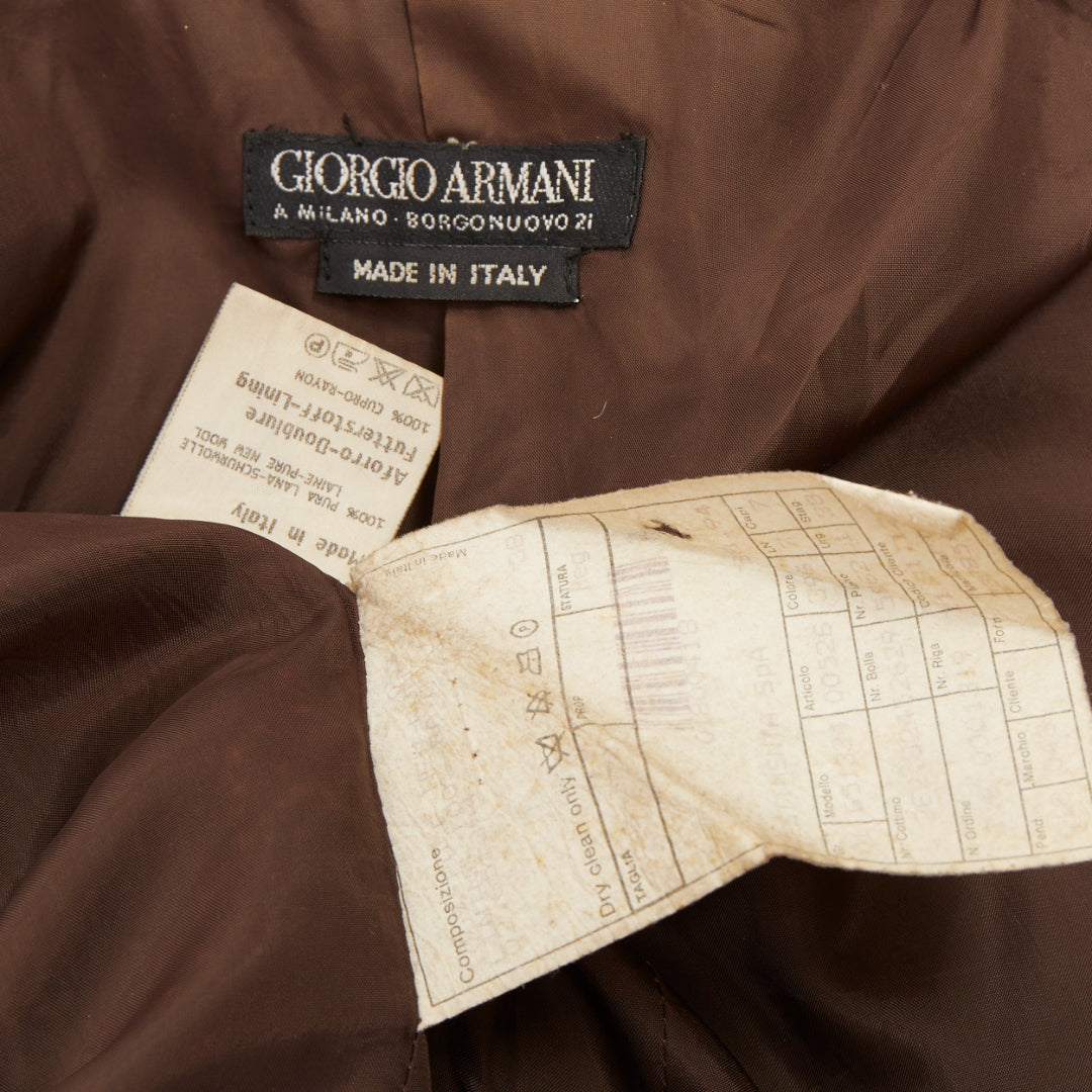 GIORGIO ARMANI solid brown pure new wool double breasted tailored jacket IT40 S