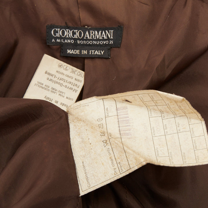 GIORGIO ARMANI solid brown pure new wool double breasted tailored jacket IT40 S