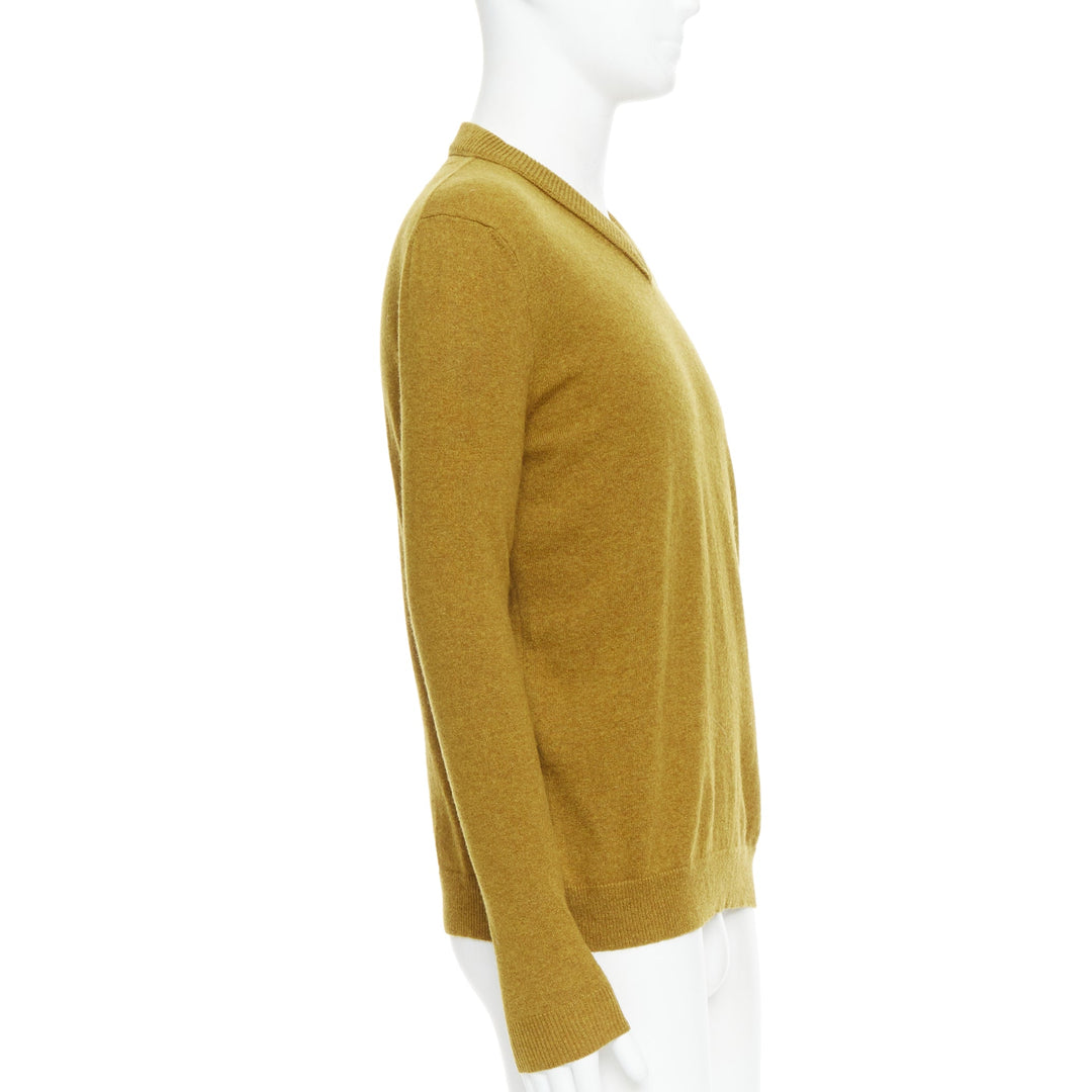 JIL SANDER wool cashmere mustard brown  v neck sweater IT46 S