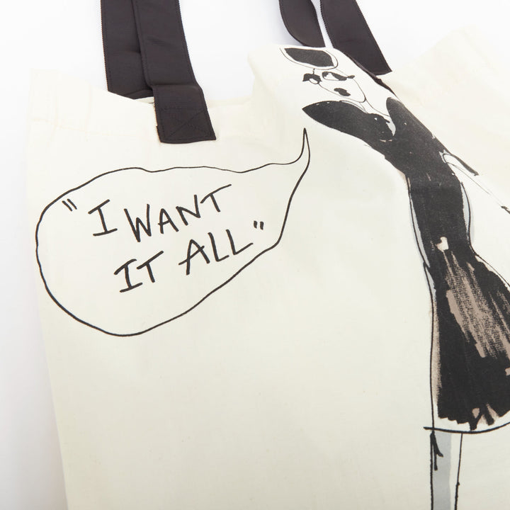 LANVIN I Want It All fashion sketch printed cotton canvas grosgrain tote bag