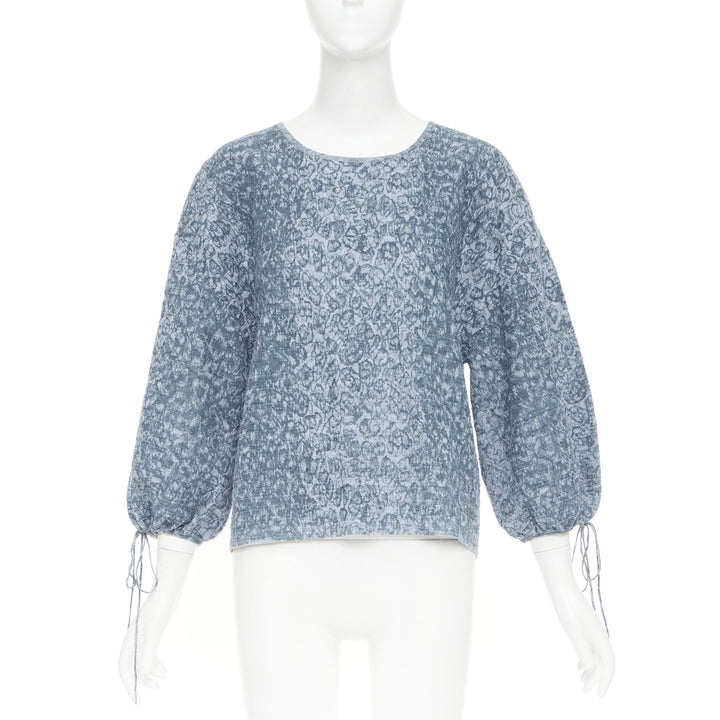 CHANEL 2013 Runway blue floral print  balloon sleeves pullover sweater FR44 2XL
