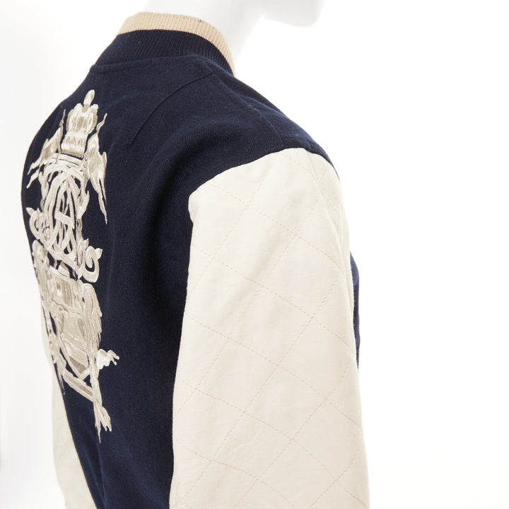 DRIES VAN NOTEN 2015 Runway embroidered linen wool varsity bomber jacket IT42 M