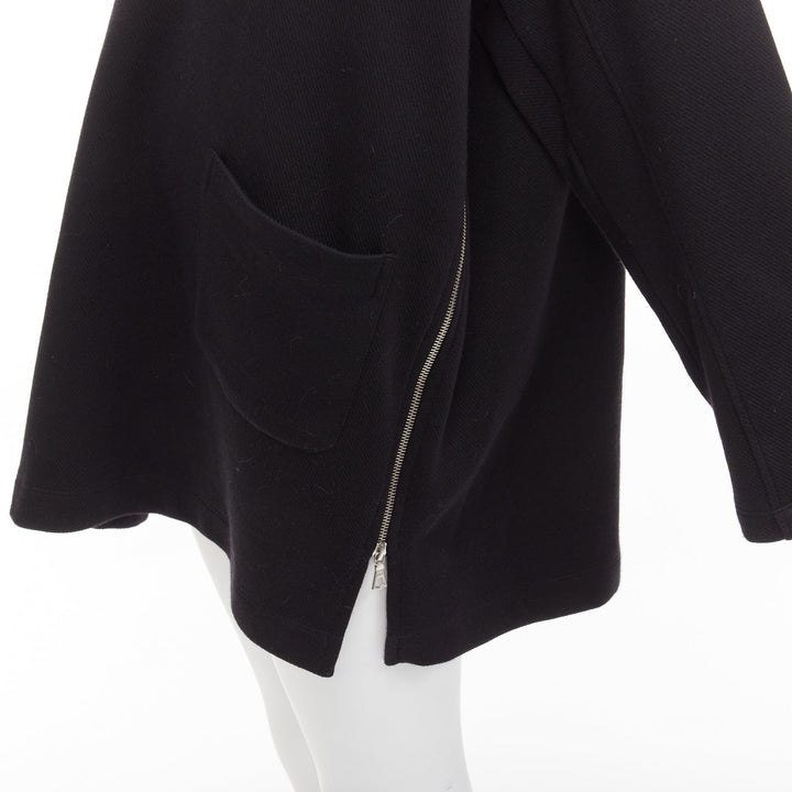 DRIES VAN NOTEN black cotton wool blend pocketed V-neck patch pocket zip dress S