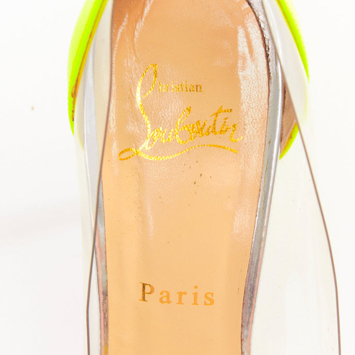 CHRISTIAN LOUBOUTIN Un Bout 100 Fluo Chic yellow patent PVC pointy pumps EU37