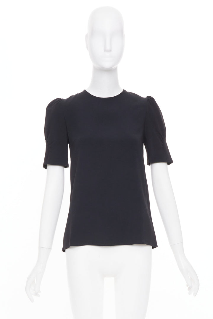 STELLA MCCARTNEY black puff short sleeve structured viscose blend top IT38 XS