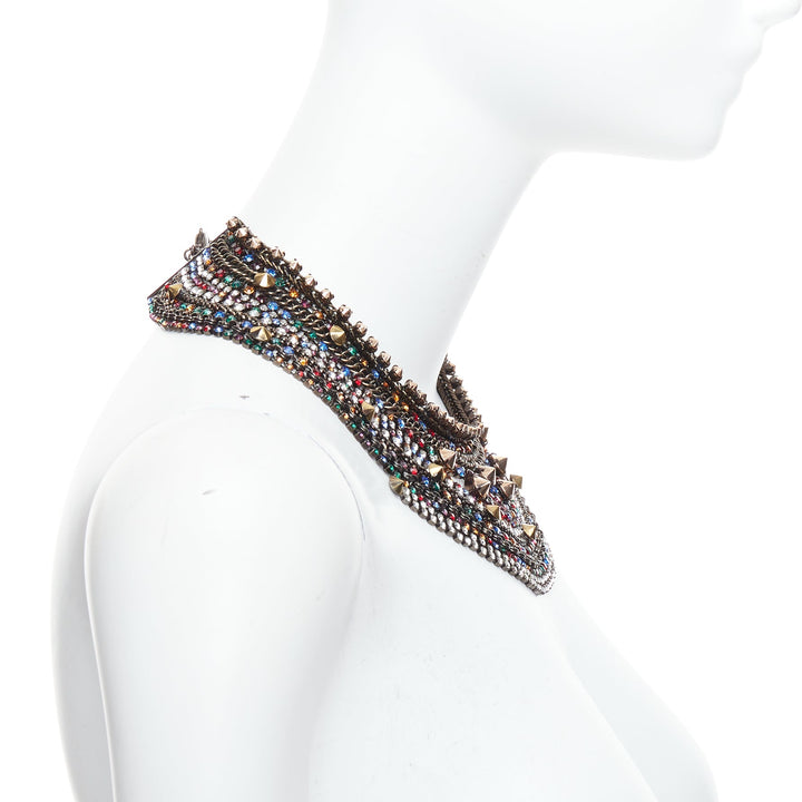 IOSSELLIANI gold multicolor rhinestone crystal encrusted collar necklace