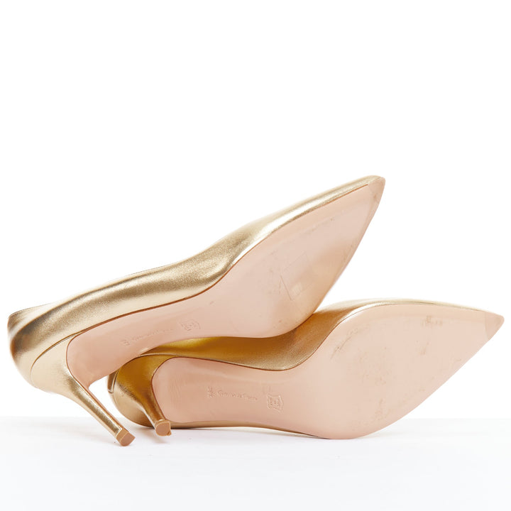 GIANVITO ROSSI metallic gold leather pointy pump heels EU39.5