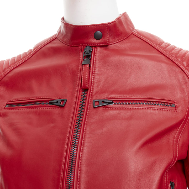 DIOR Royaume d'Amour red leather laser cut moto biker jacket FR34 XS