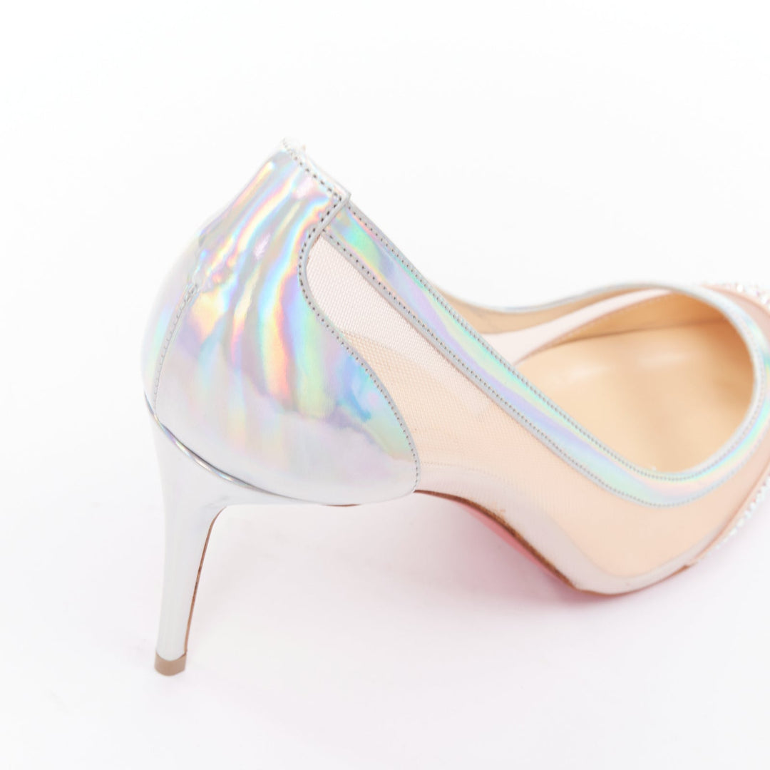 CHRISTIAN LOUBOUTIN Galavati Strass silver iridescent mesh crystal heels EU36.5