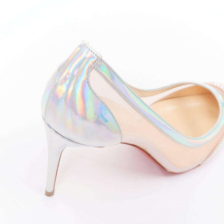 CHRISTIAN LOUBOUTIN Galavati Strass silver iridescent mesh crystal heels EU36.5
