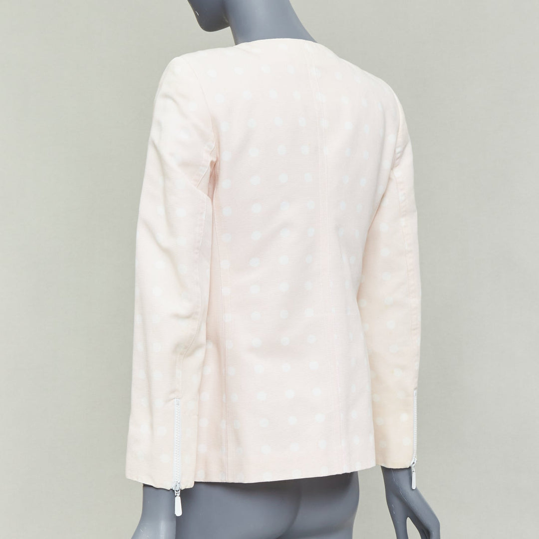ESCADA Vintage pink cream polka dot cotton power shoulder blazer jacket IT36 XXS