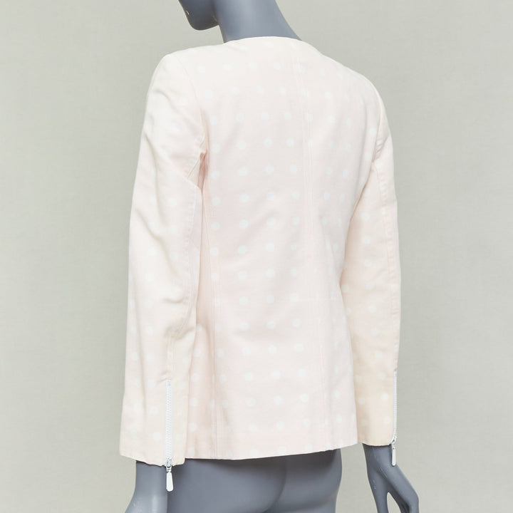 ESCADA Vintage pink cream polka dot cotton power shoulder blazer jacket IT36 XXS