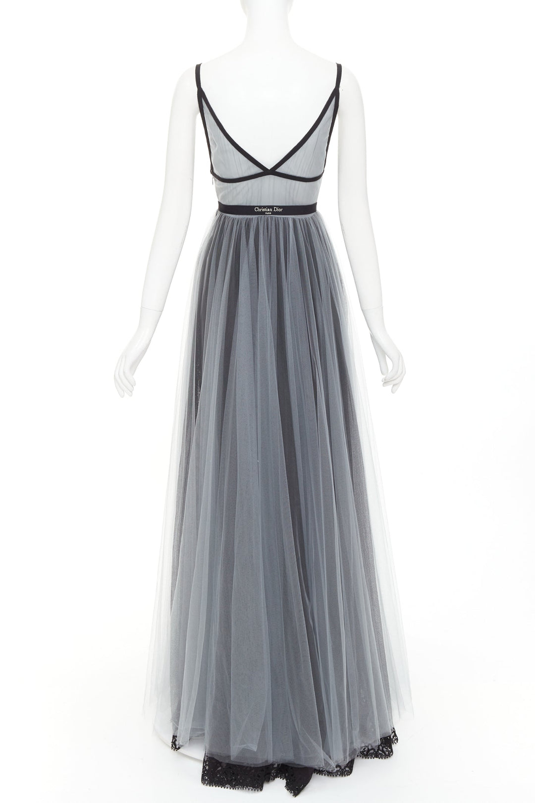 rare CHRISTIAN DIOR 2024 Runway grey butterfly bead embroidered tulle maxi gown