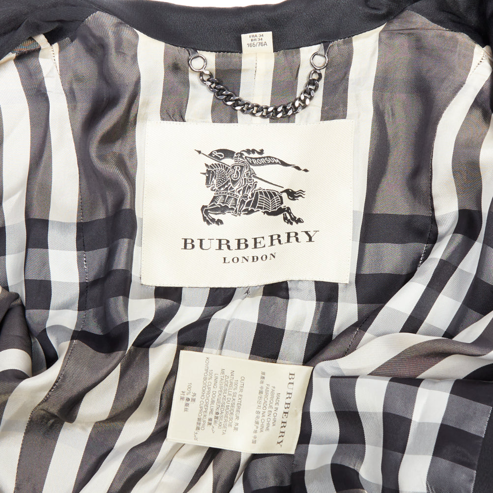 BURBERRY LONDON black 100% silk check lined belted trench coat