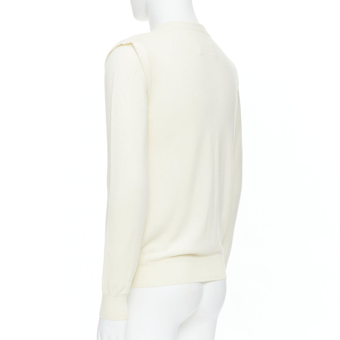 MAISON MARGIELA 100% wool cream V-neck overlay sleeve sweater M