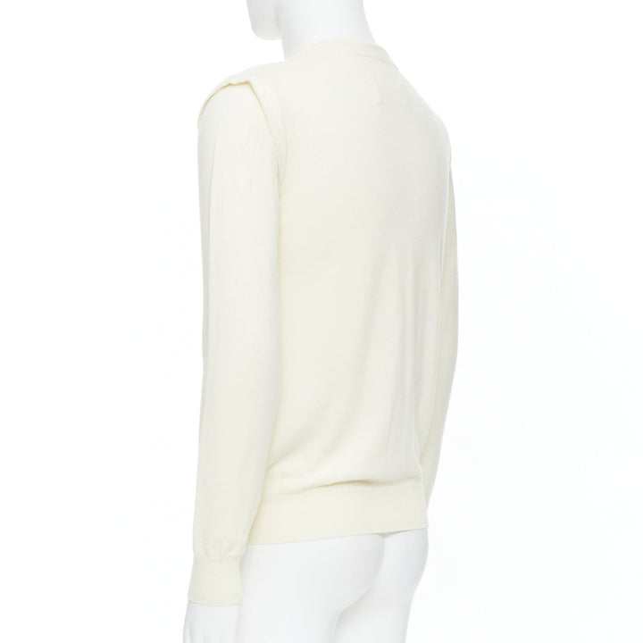 MAISON MARGIELA 100% wool cream V-neck overlay sleeve sweater M