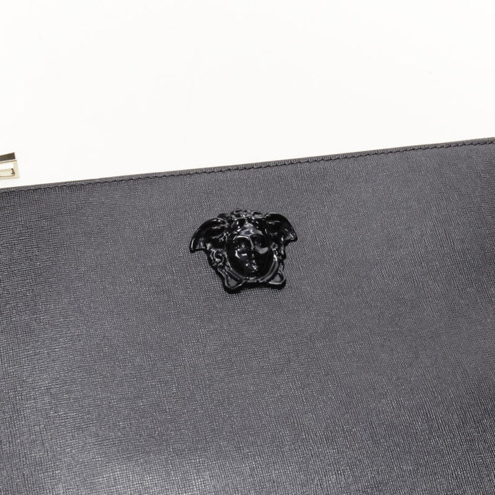 VERSACE Palazzo Medusa emblem black saffiano leather zip pouch clutch