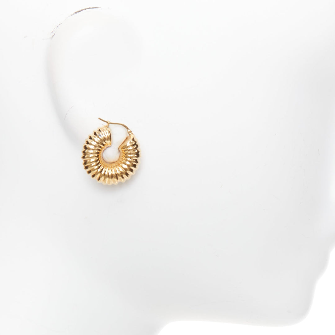 OLD CELINE Phoebe Philo chunky ribbed Croissant gold brass hoop earrings Pair