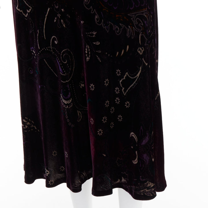 RALPH LAUREN Black Label Vintage dark purple velvet paisley floral dress US8 L