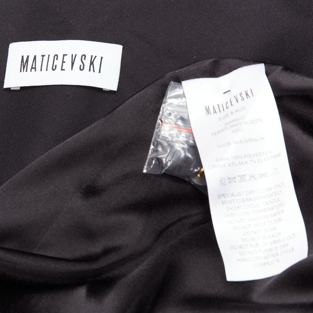 MATICEVSKI 2022 Territories black silk lined buttoned oversized blazer AUS8 S