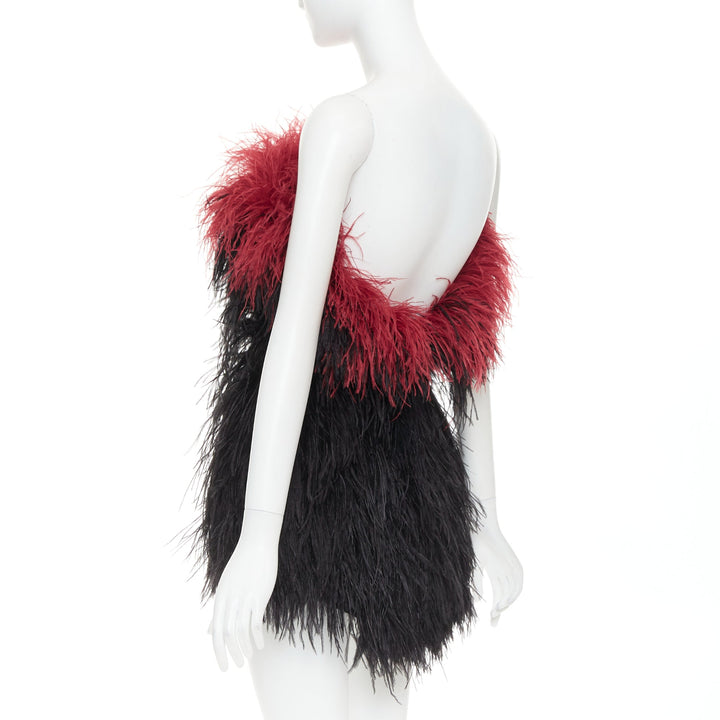 rare ALEXANDRE VAUTHIER COUTURE SS2022 Runway black red ostrich feather dress