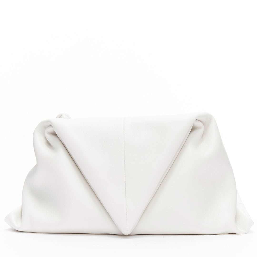BOTTEGA VENETA Trine white triangle foldover dumpling clutch bag