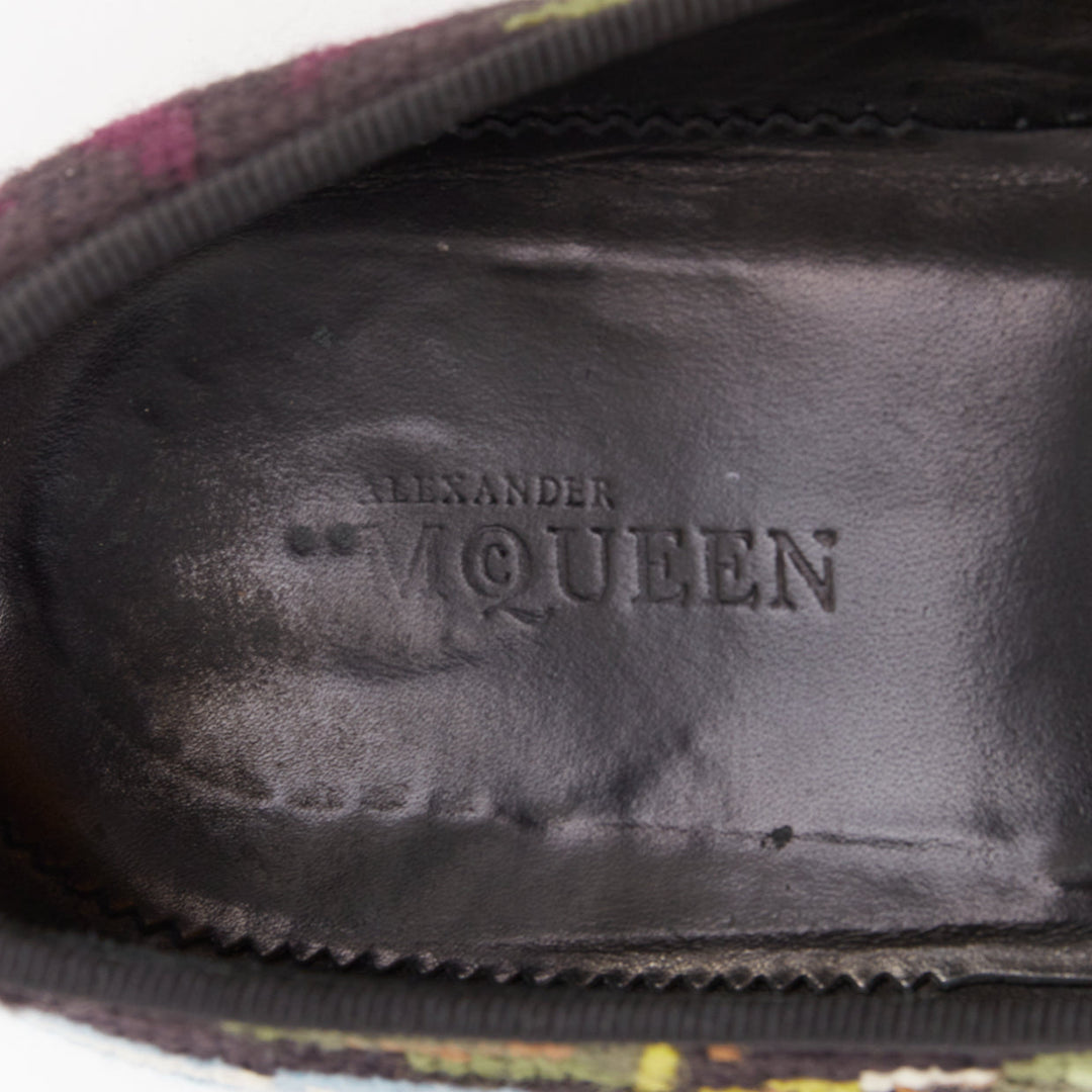 ALEXANDER MCQUEEN 2012 floral needlepoint textile evening slipper loafers EU43