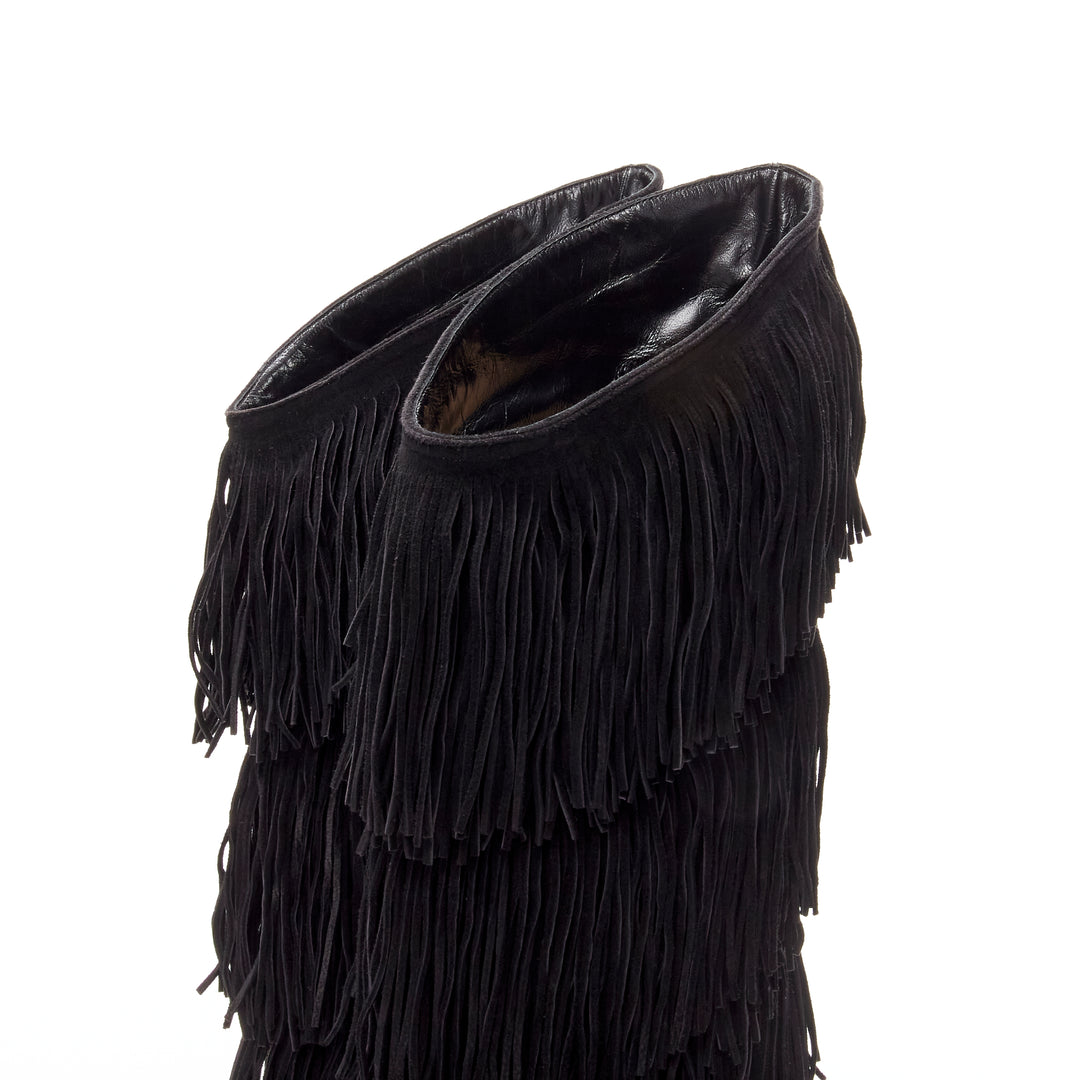 CHRISTIAN LOUBOUTIN Forever Tina 130 black suede fringe platform boots EU37.5