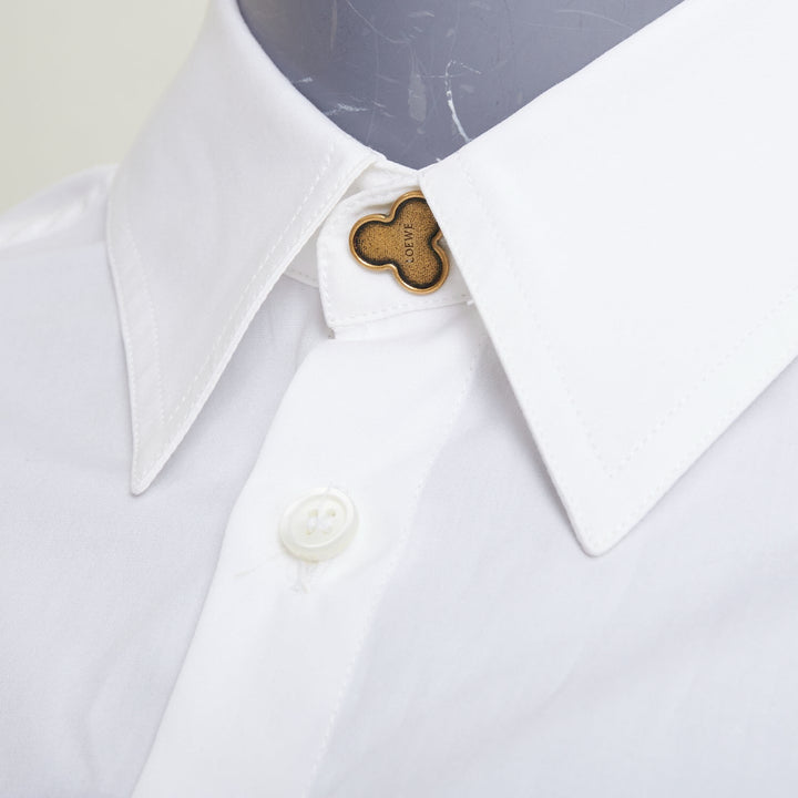 LOEWE white cotton logo button cascade drape sleeves cropped shirt FR36 S