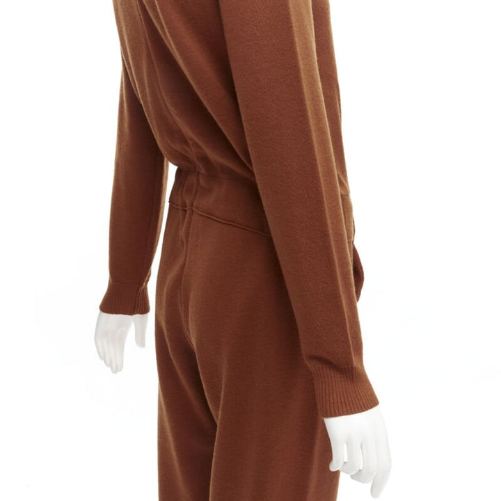 OSCAR DE LA RENTA 2019 100% virgin wool brown drawstring knitted jumpsuit S