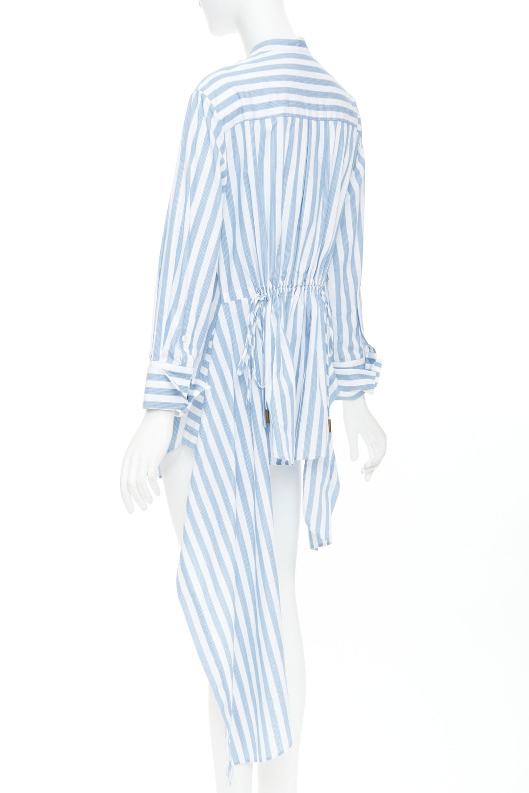 MONSE blue white striped cotton asymmetric hem draped dress shirt US0 XS