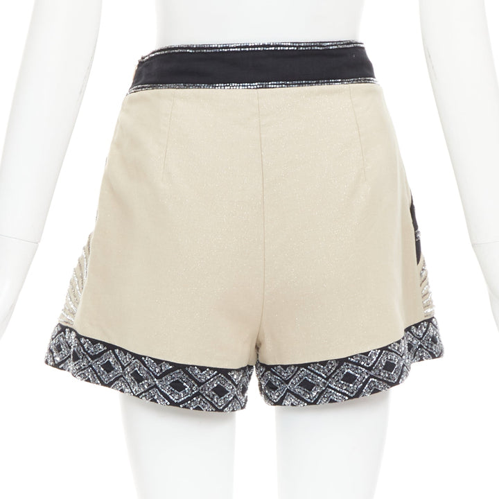 TWINSET Limited Edition gold black linen cotton embellished wide shorts IT38 XS