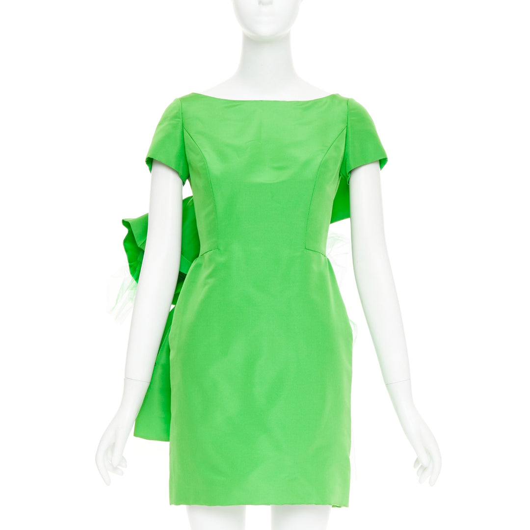 ISAAC MIZRAHI 1990's Vintage green silk tulle giant bow cocktail dress US2 S