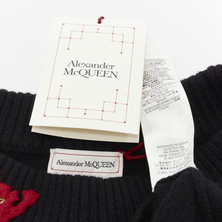 ALEXANDER MCQUEEN 2021 cashmere black coral crystal embroidery sweater S