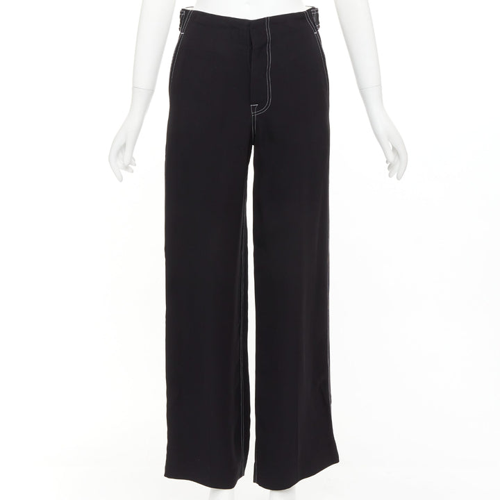 CELINE Phoebe Philo black white overstitch red button wide pants FR34 XS