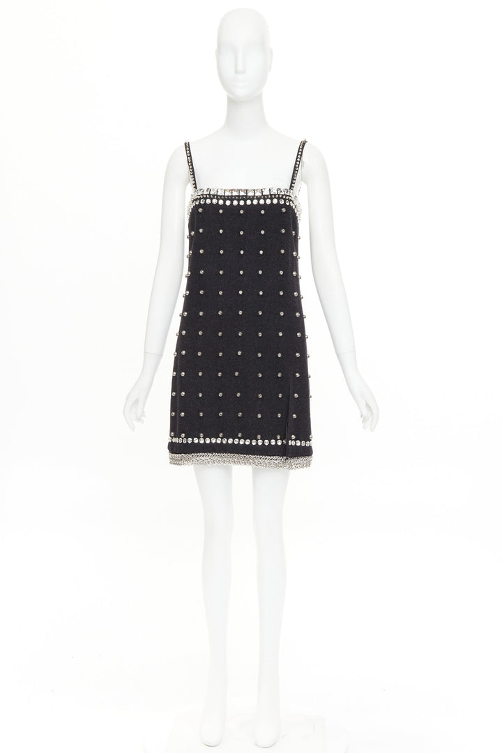 rare MIU MIU 2021 Runway grey wool embellished collar studded mini dress IT40 S